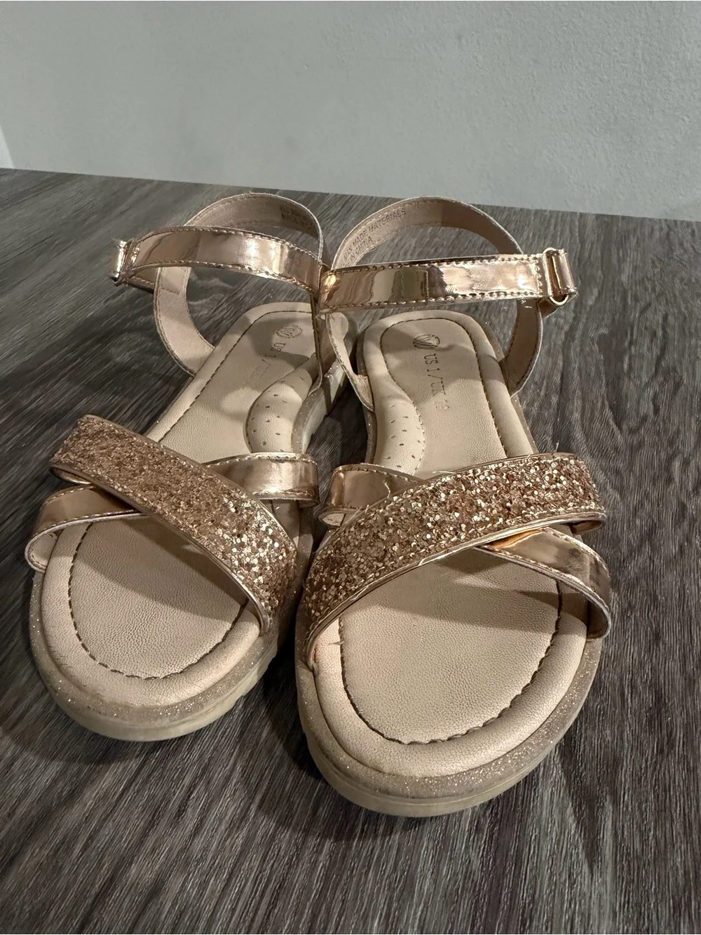 Girls' Glitter Strap Sandals in Rose Gold - Kids Shoes